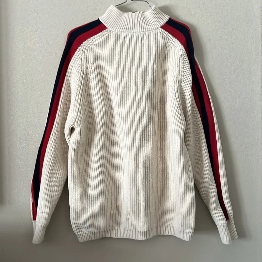 Boden men sweater chunky knit 1/4 zip‎ xl casual office Cream stripe arm